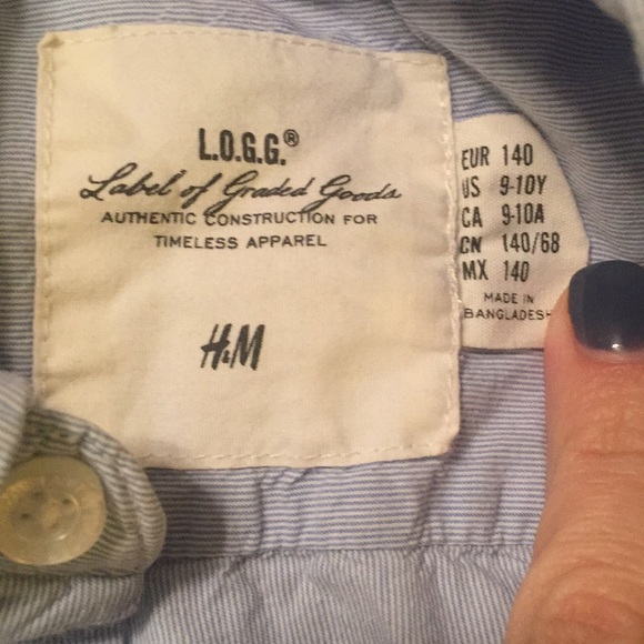H&M L.o.G.G. Blue & White Striped Oxford Blouse Size 9-10 Yrs - Picture 3 of 4